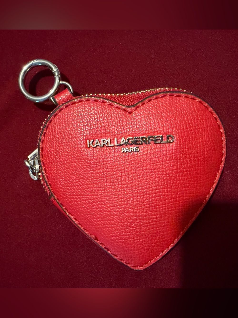 Karl Lagerfeld Red Heart Coin Pouch Key Ring Wallet